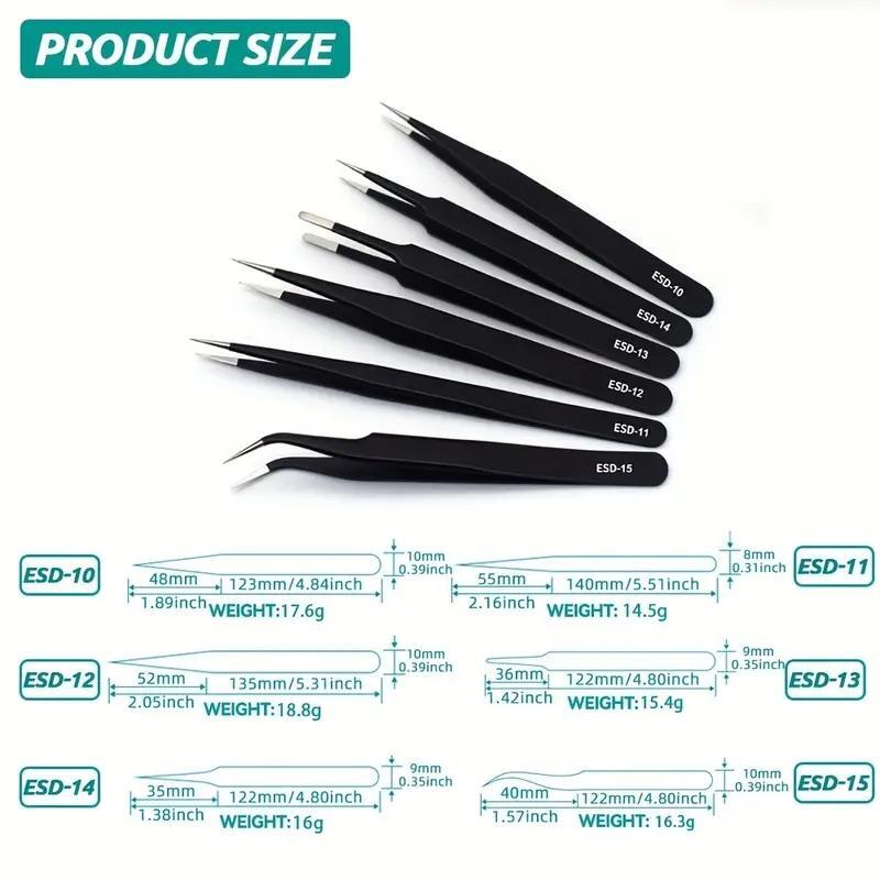 Electronics Repair Tool - 6pcs Precision Long Tweezers Set ESD