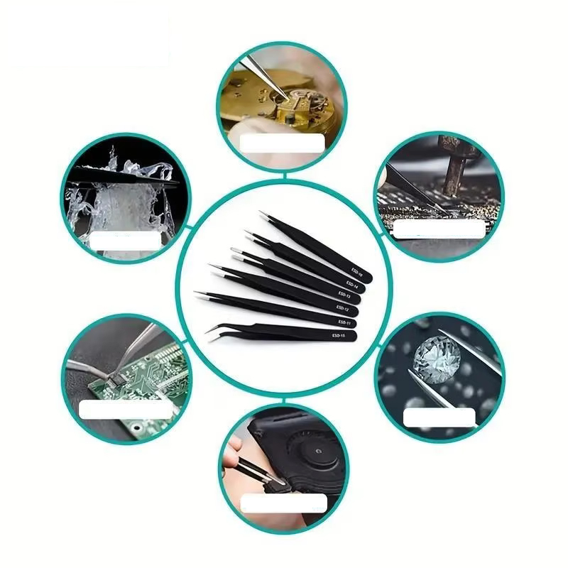 Electronics Repair Tool - 6pcs ESD Anti-Static Stainless SteelTweezers Repair